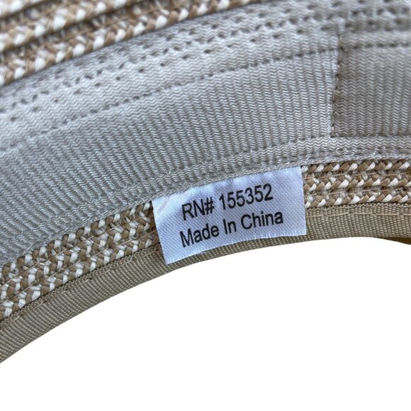 Wide Brim Straw Sun Visor Hat With Bow Closure Beige Adjustable - Picture 6 of 7